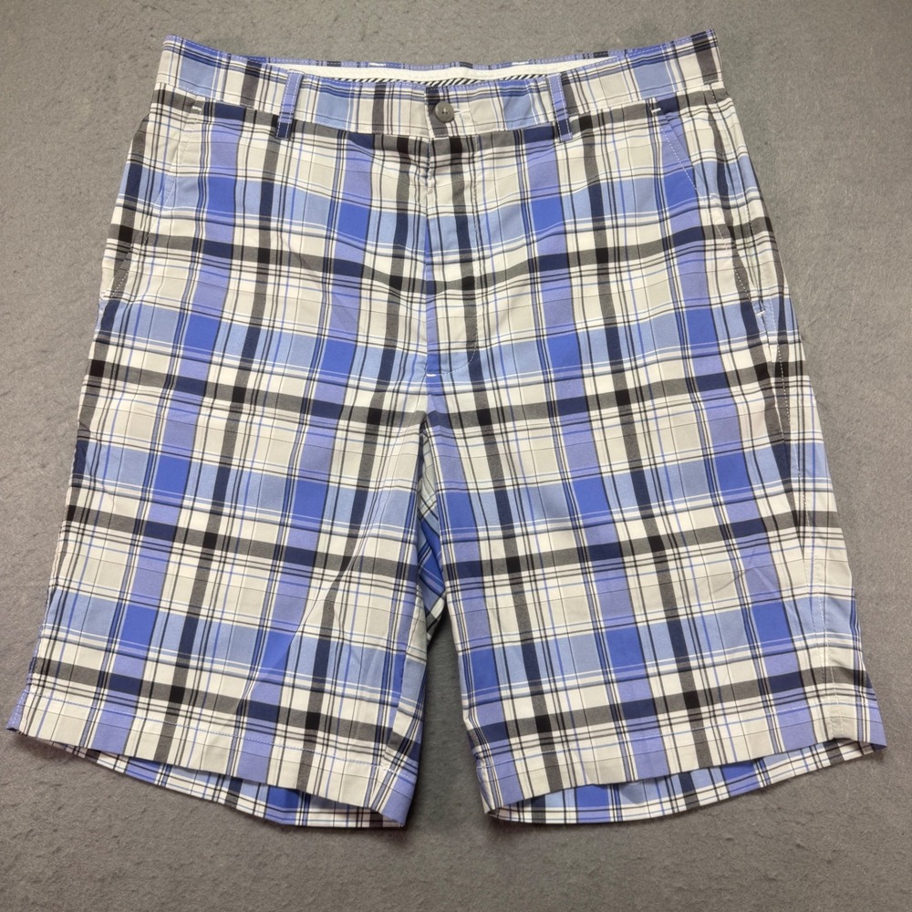 FootJoy Mens Blue Plaid Performance Golf Shorts Size 34 W34 Checkered FJ Logo